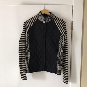 Flattering striped moto jacket